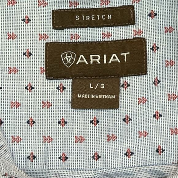 Ariat Men’s Size L Stretch All Over Arrow Print Short Sleeve Western Shirt - Picture 5 of 9